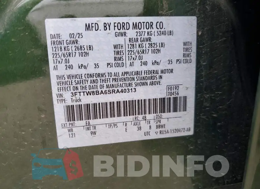 3FTTW8BA6SRA40313 Photo# 13