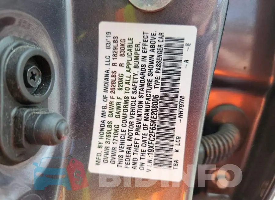 19XFC2F65KE208006 Photo# 13