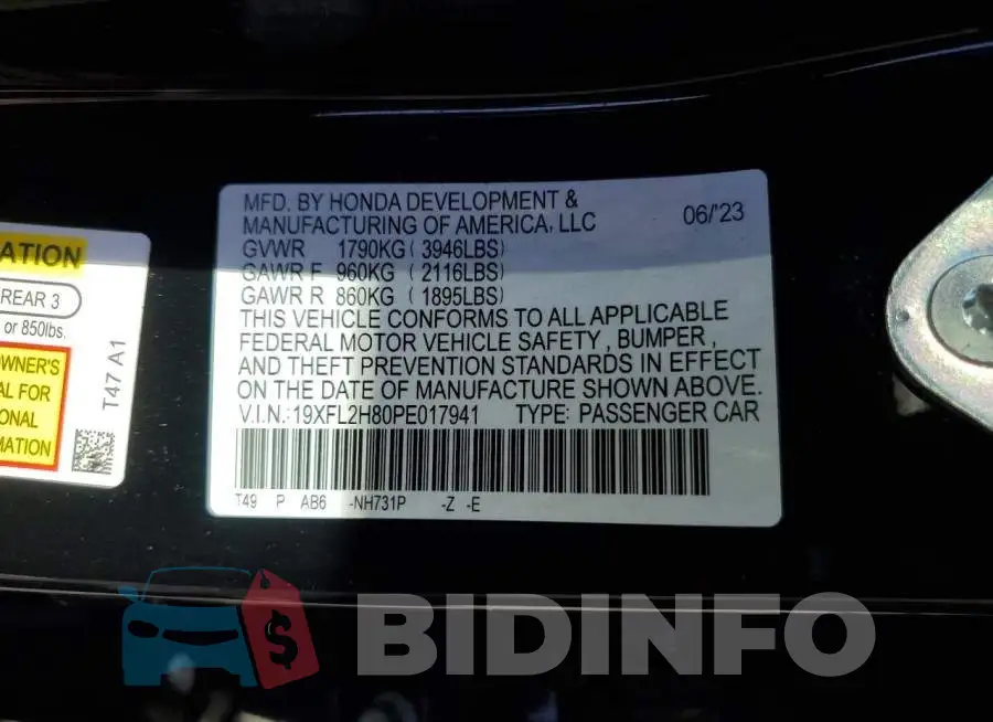 19XFL2H80PE017941 Photo# 12
