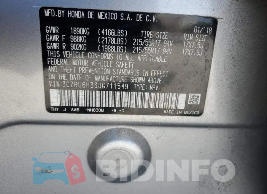 3CZRU6H33JG711549 Photo# 12