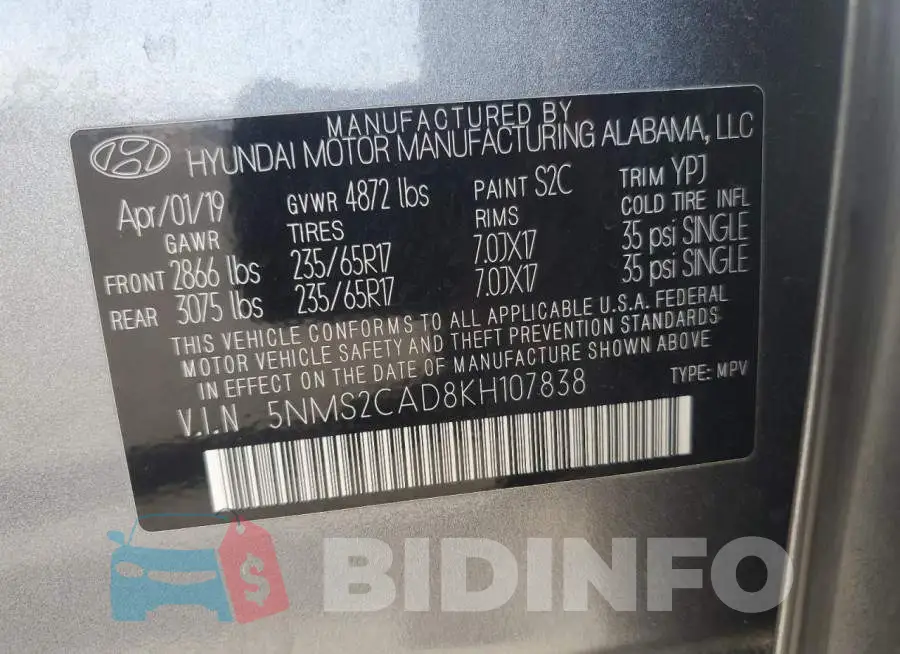 5NMS2CAD8KH107838 Photo# 13