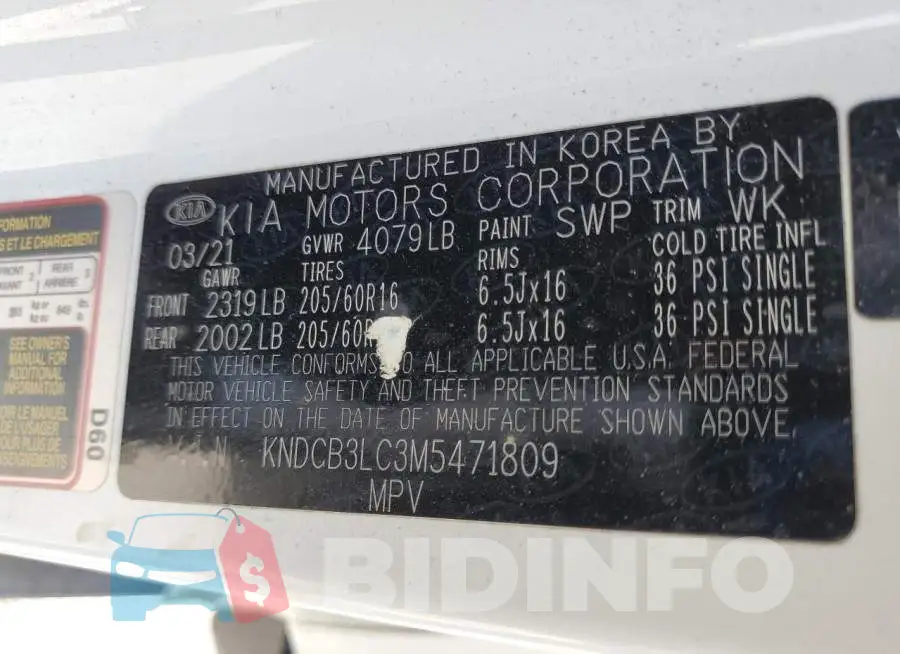 KNDCB3LC3M5471809 Photo# 13