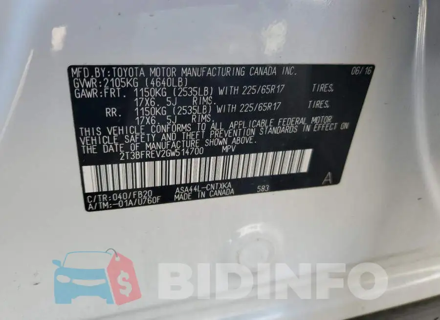 2T3BFREV2GW514700 Photo# 13