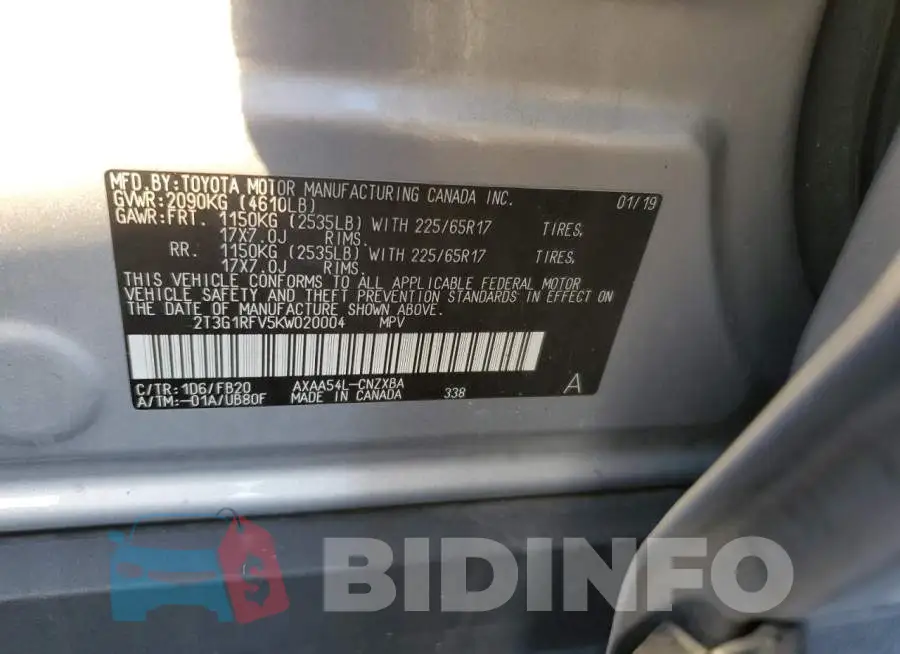 2T3G1RFV5KW020004 Photo# 13