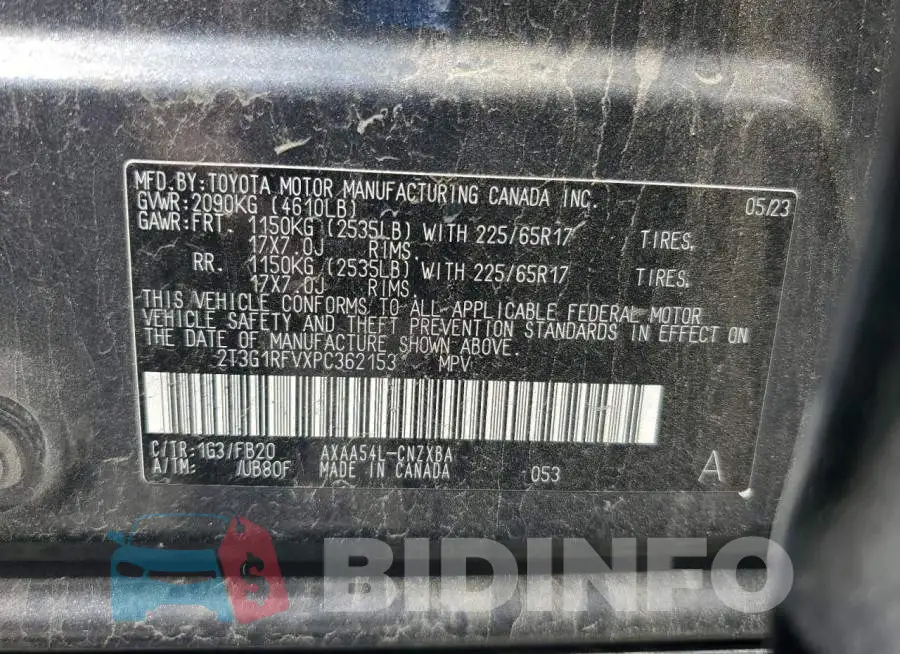 2T3G1RFVXPC362153 Photo# 13