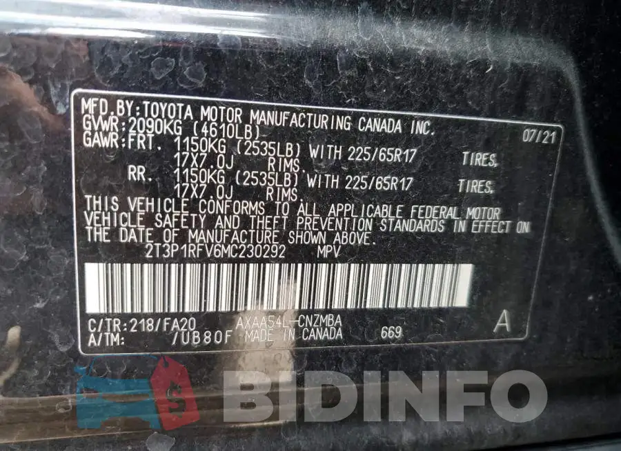 2T3P1RFV6MC230292 Photo# 12