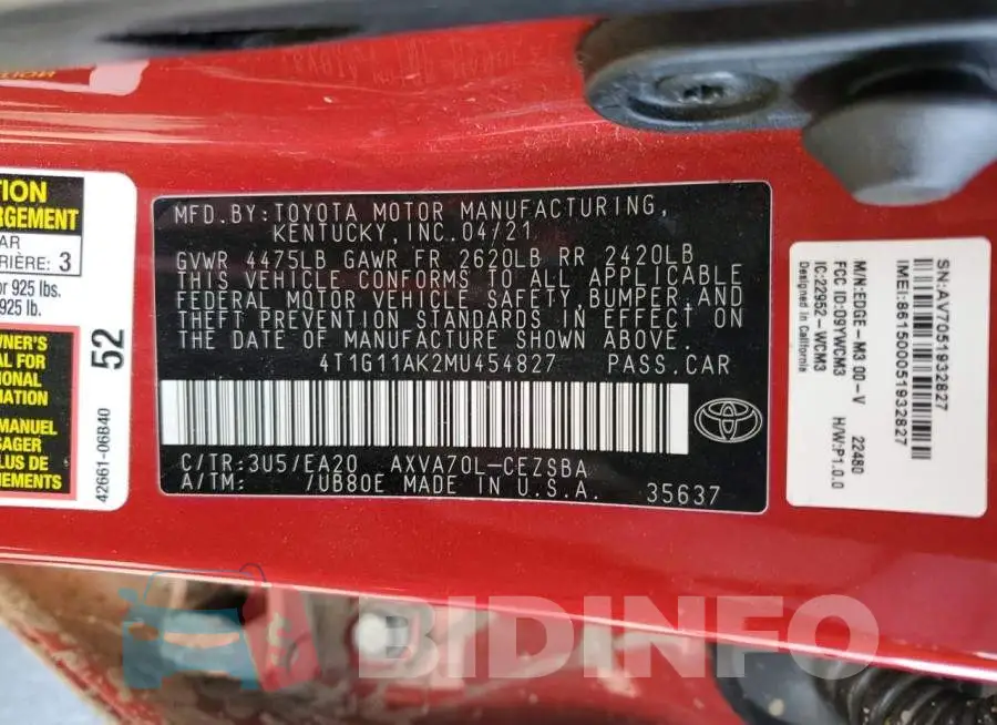 4T1G11AK2MU454827 Photo# 13