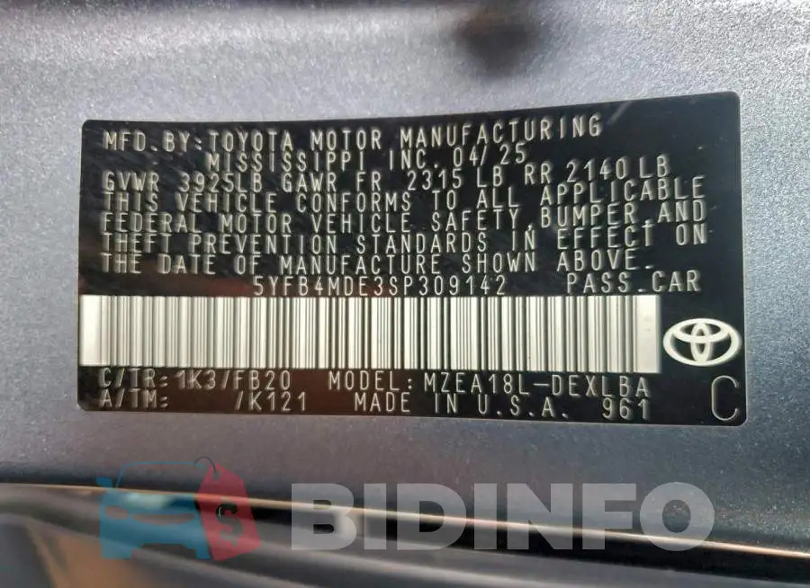 5YFB4MDE3SP309142 Photo# 14
