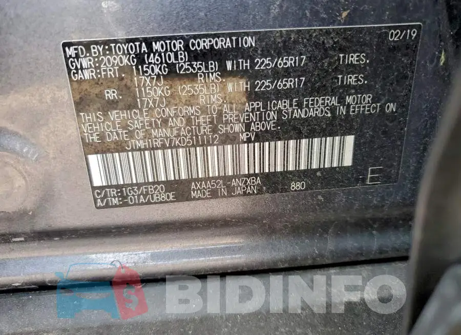 JTMH1RFV7KD511112 Photo# 13