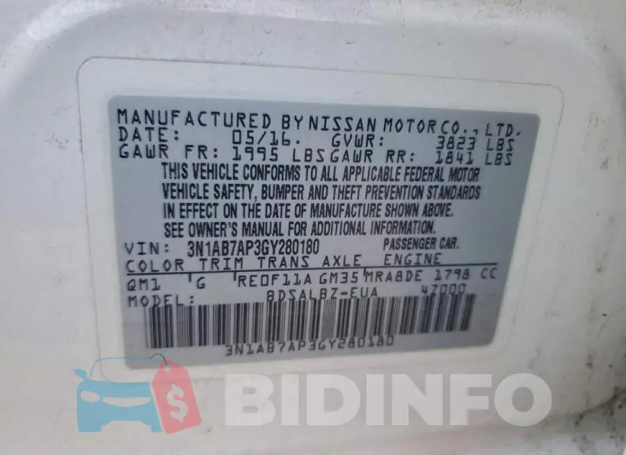 3N1AB7AP3GY280180 Photo# 12
