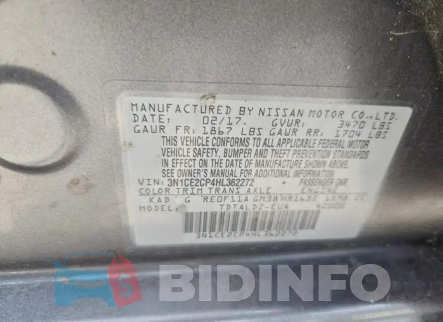 3N1CE2CP4HL362272 Photo# 12
