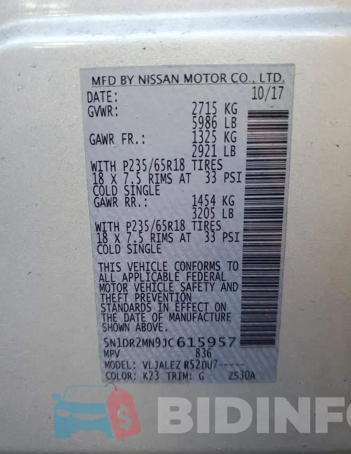 5N1DR2MN9JC615957 Photo# 13