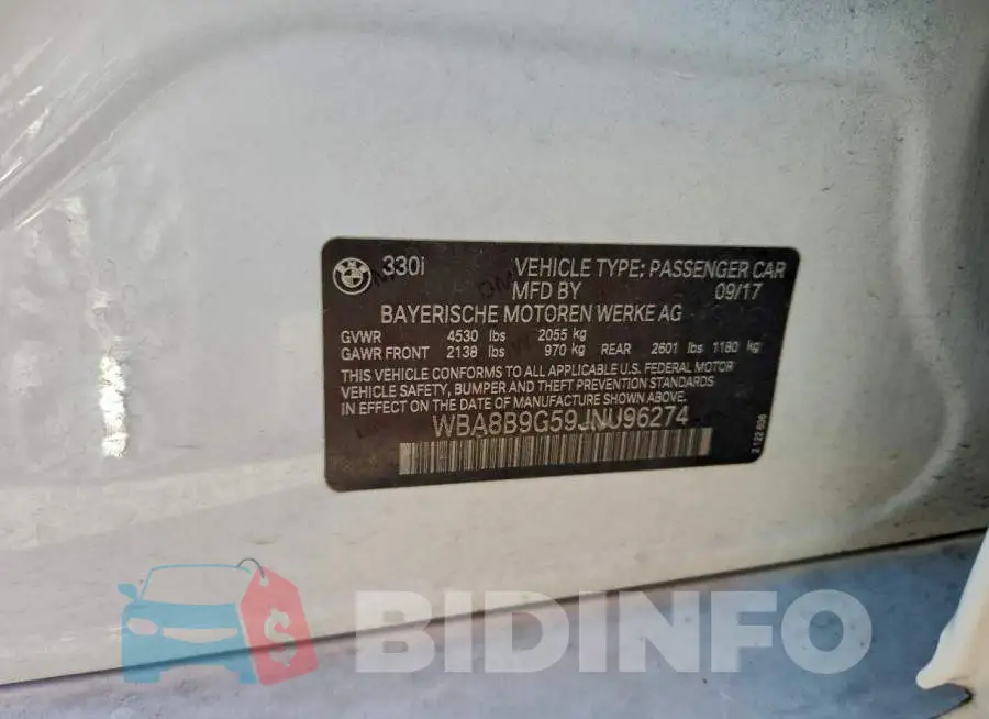 WBA8B9G59JNU96274 Photo# 13