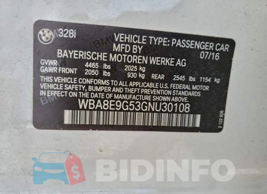 WBA8E9G53GNU30108 Photo# 12