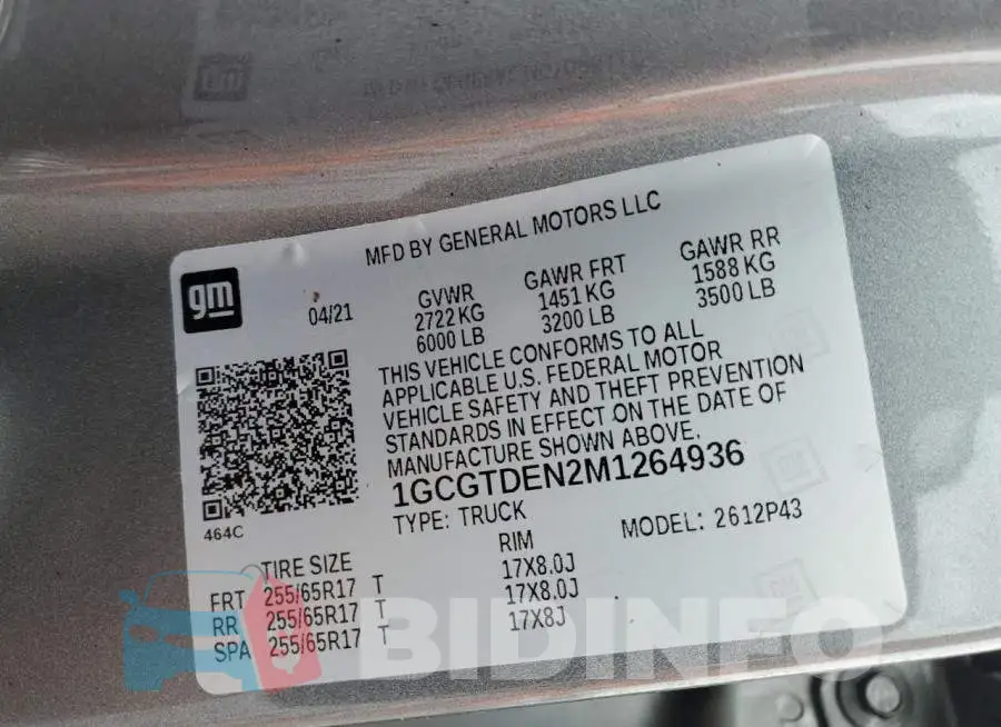 1GCGTDEN2M1264936 Photo# 12