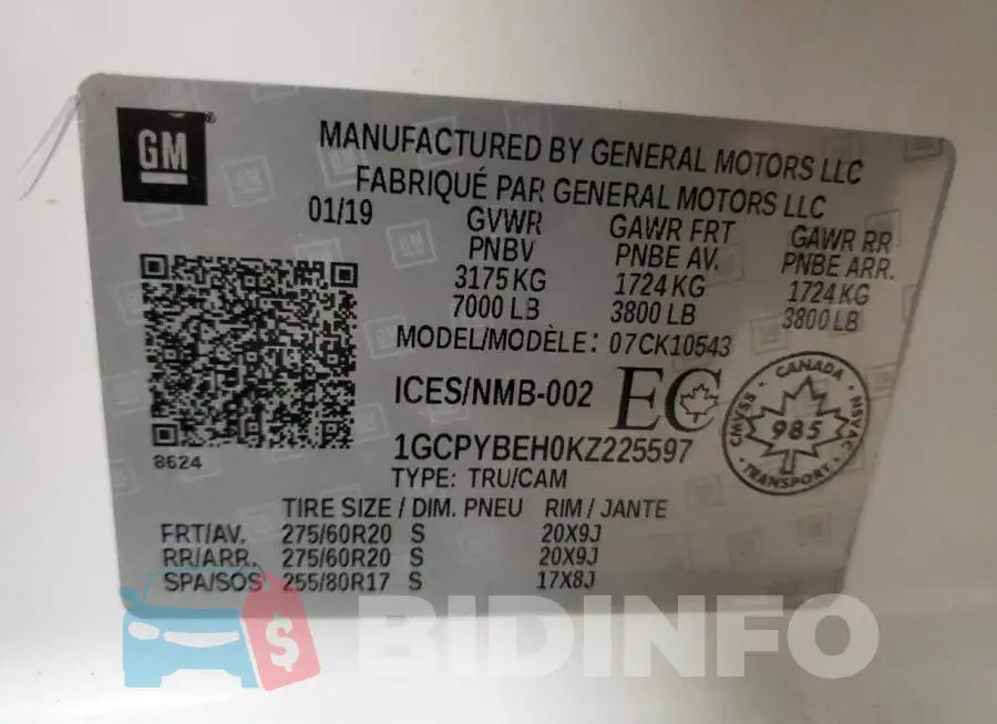 1GCPYBEH0KZ225597 Photo# 12