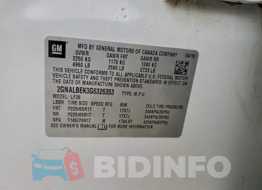 2GNALBEK3G6326353 Photo# 12