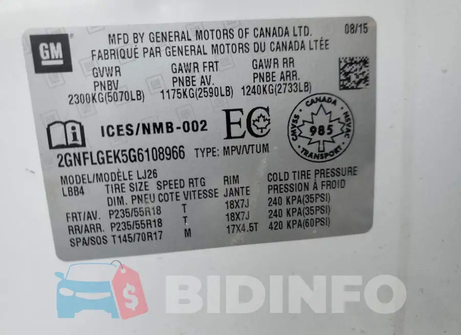 2GNFLGEK5G6108966 Photo# 14