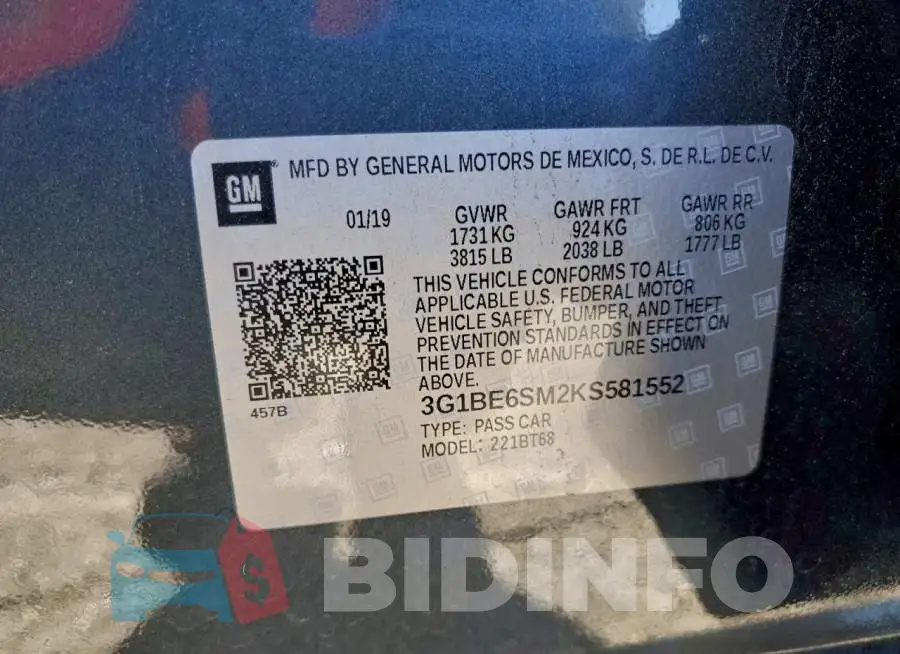 3G1BE6SM2KS581552 Photo# 12