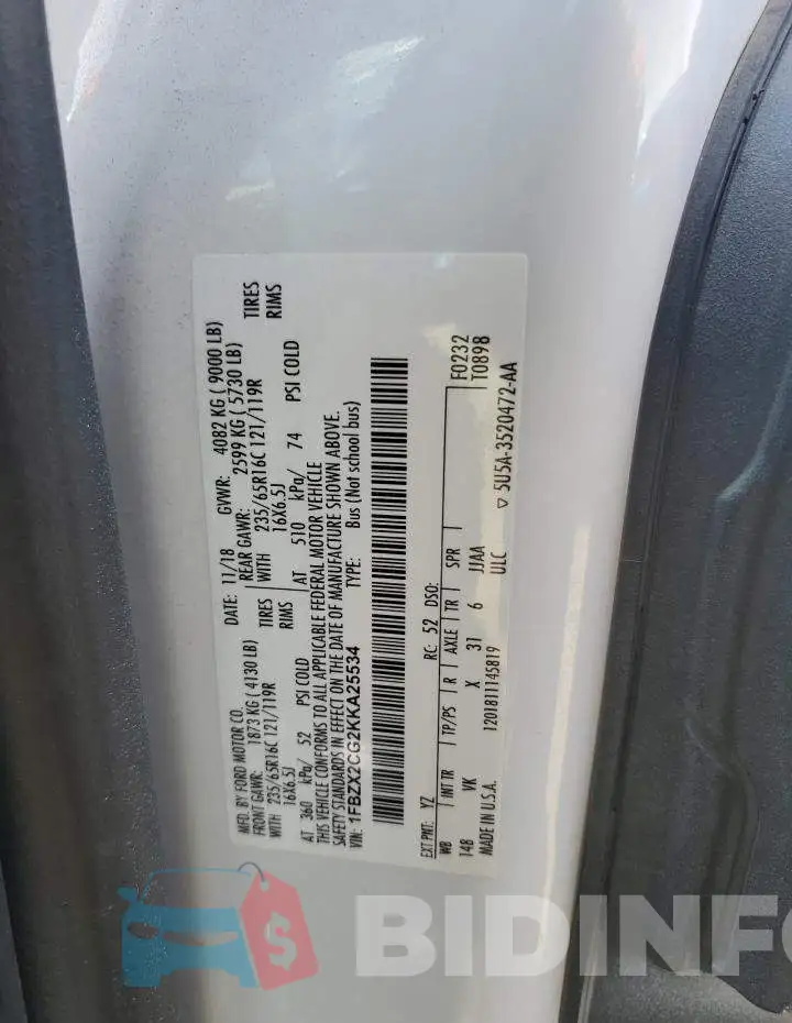 1FBZX2CG2KKA25534 Photo# 13