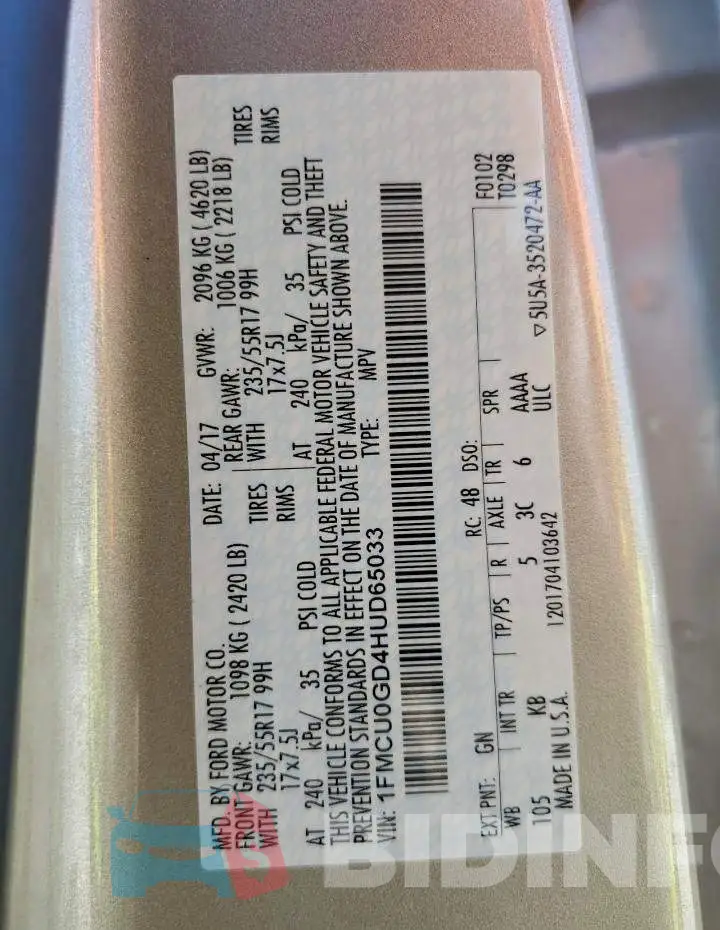 1FMCU0GD4HUD65033 Photo# 13