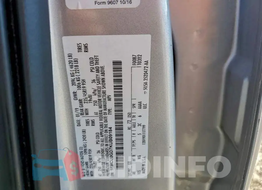 1FMCU0GD7KUB09184 Photo# 13