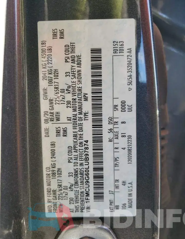 1FMCU9G60LUB97874 Photo# 13