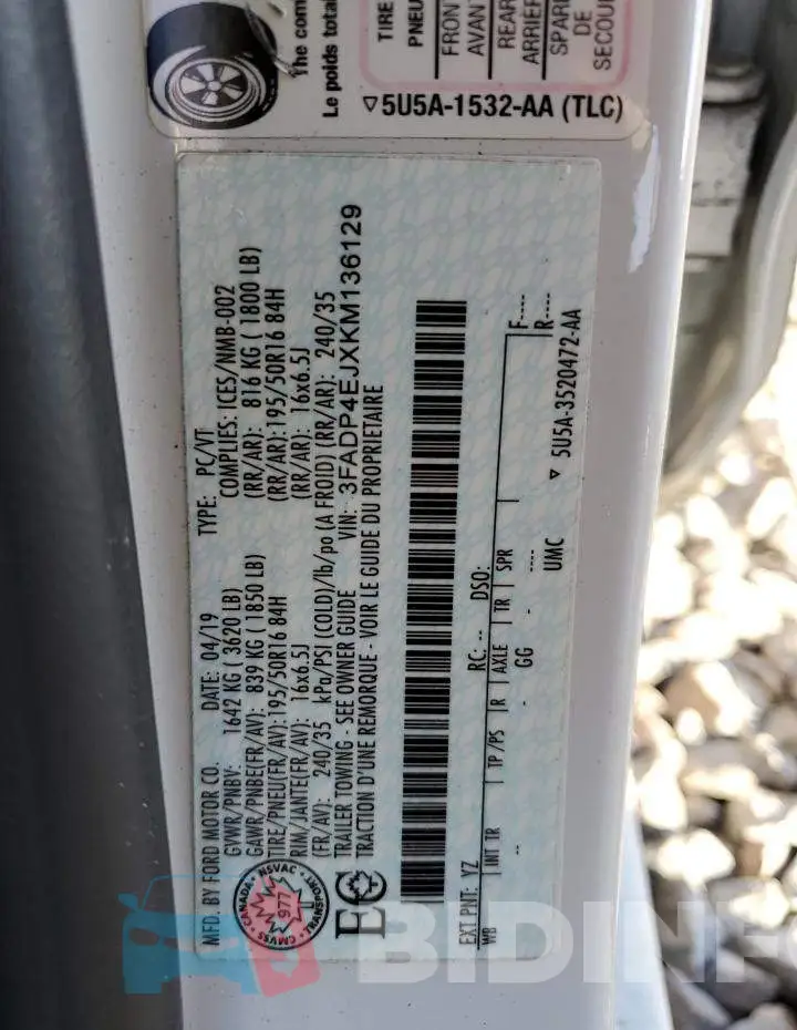 3FADP4EJXKM136129 Photo# 12