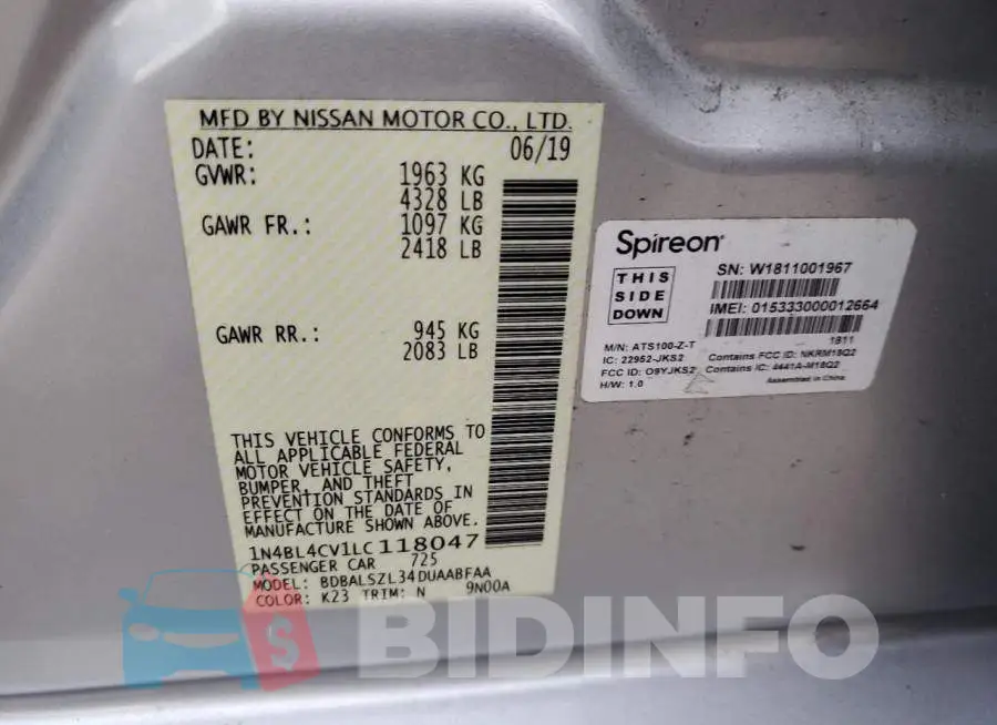 1N4BL4CV1LC118047 Photo# 13