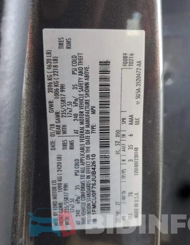 1FMCU0F76JUB42610 Photo# 12