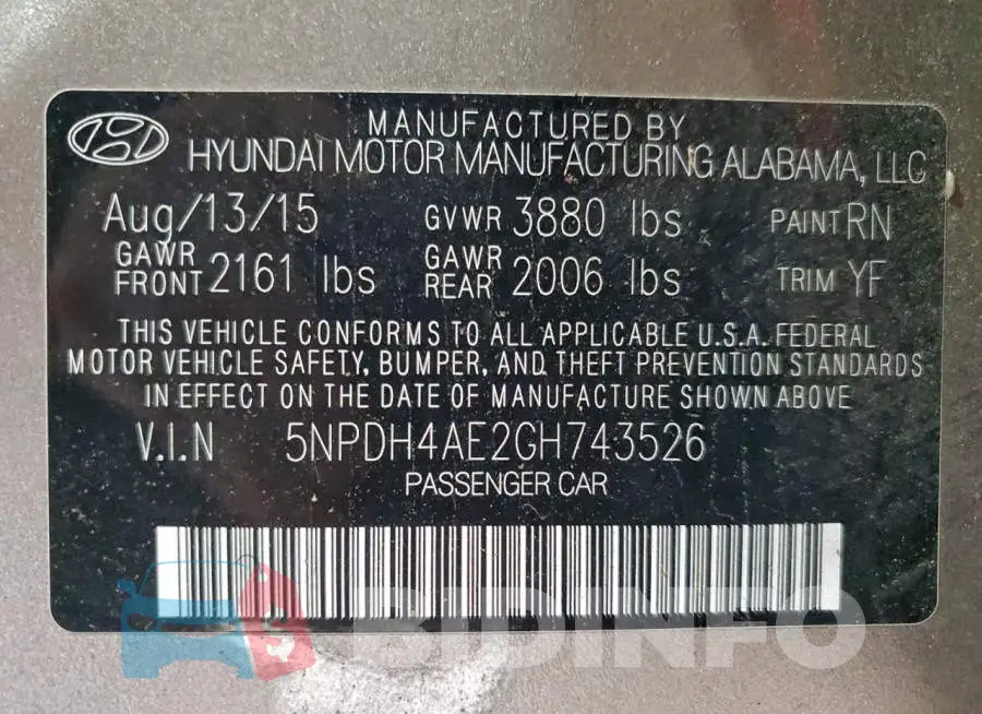 5NPDH4AE2GH743526 Photo# 12