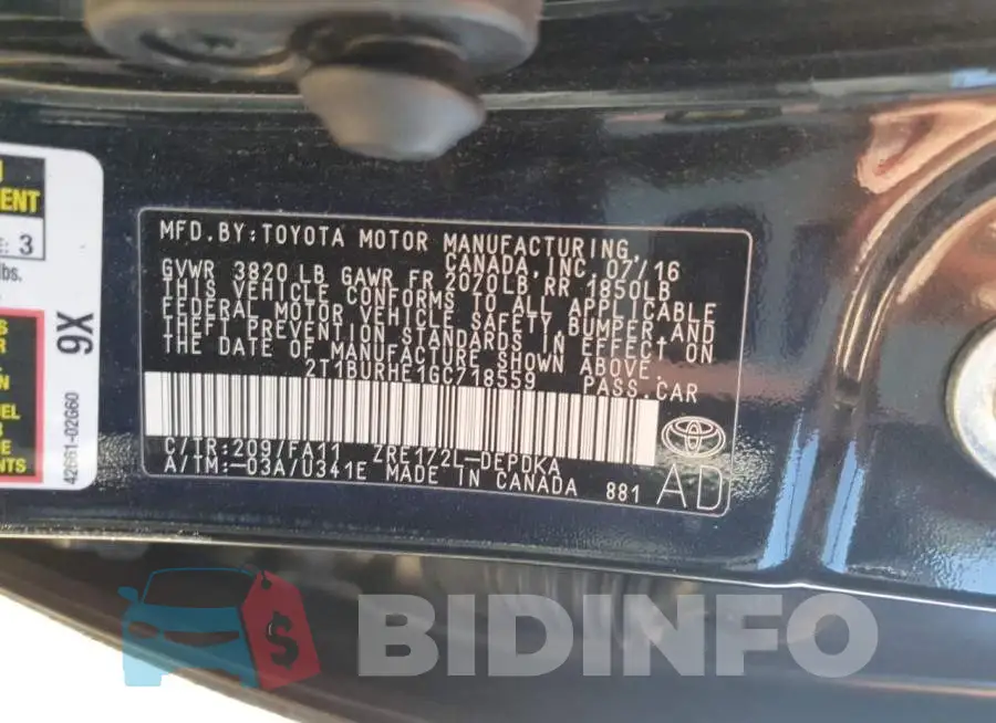 2T1BURHE1GC718559 Photo# 13