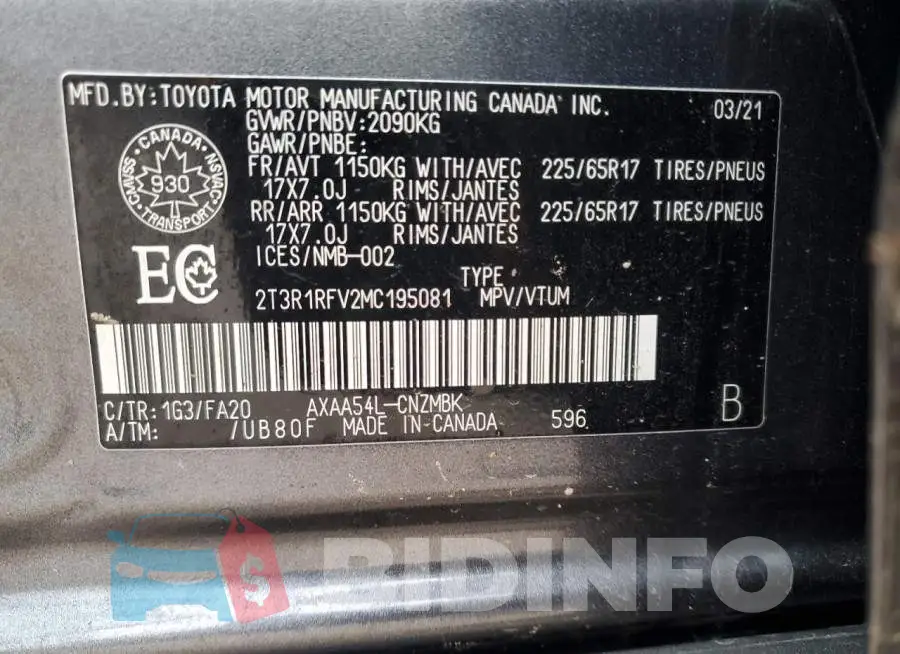 2T3R1RFV2MC195081 Photo# 13