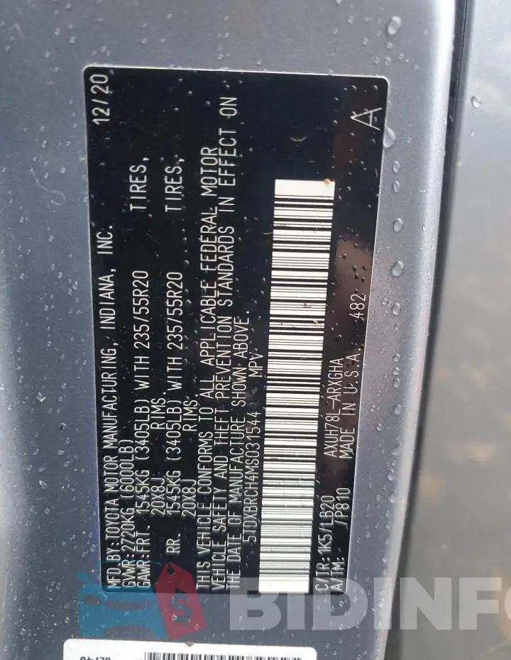 5TDXBRCH4MS031544 Photo# 13