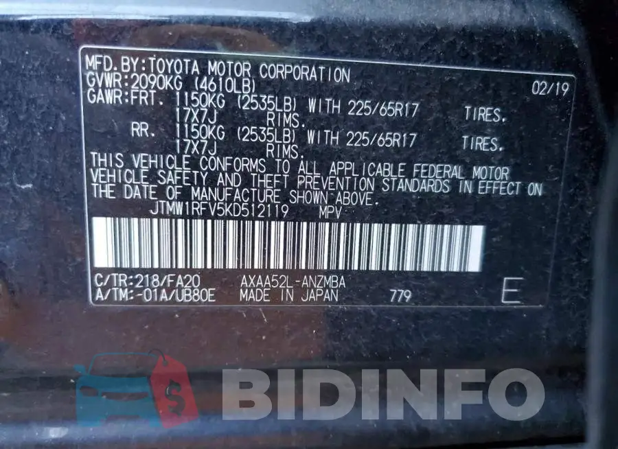 JTMW1RFV5KD512119 Photo# 13