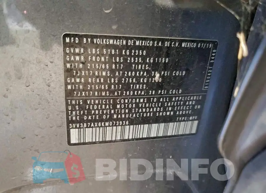 3VV3B7AX6KM073936 Photo# 12