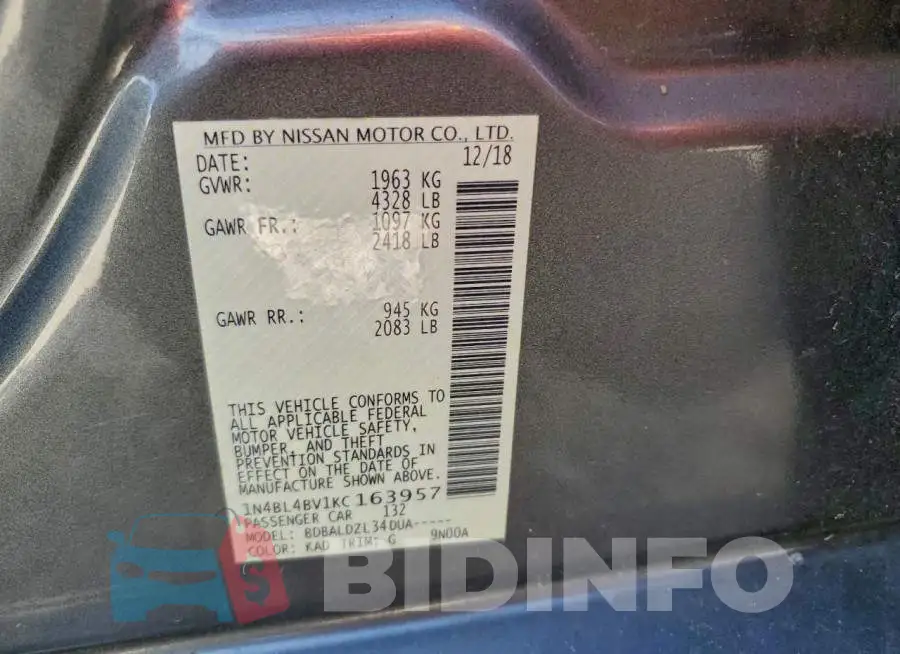 1N4BL4BV1KC163957 Photo# 12
