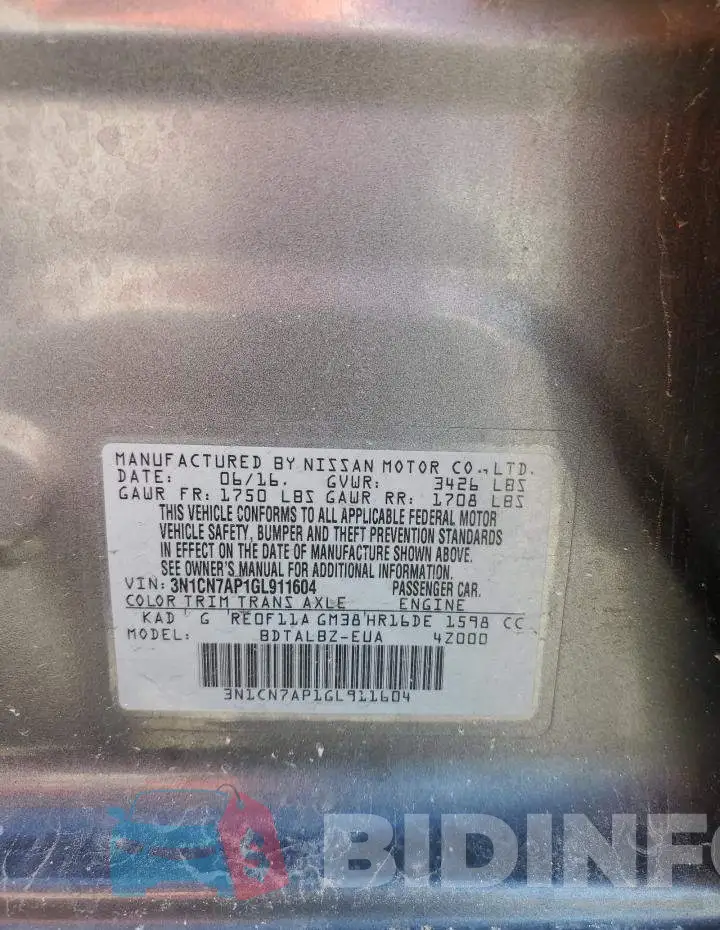 3N1CN7AP1GL911604 Photo# 12