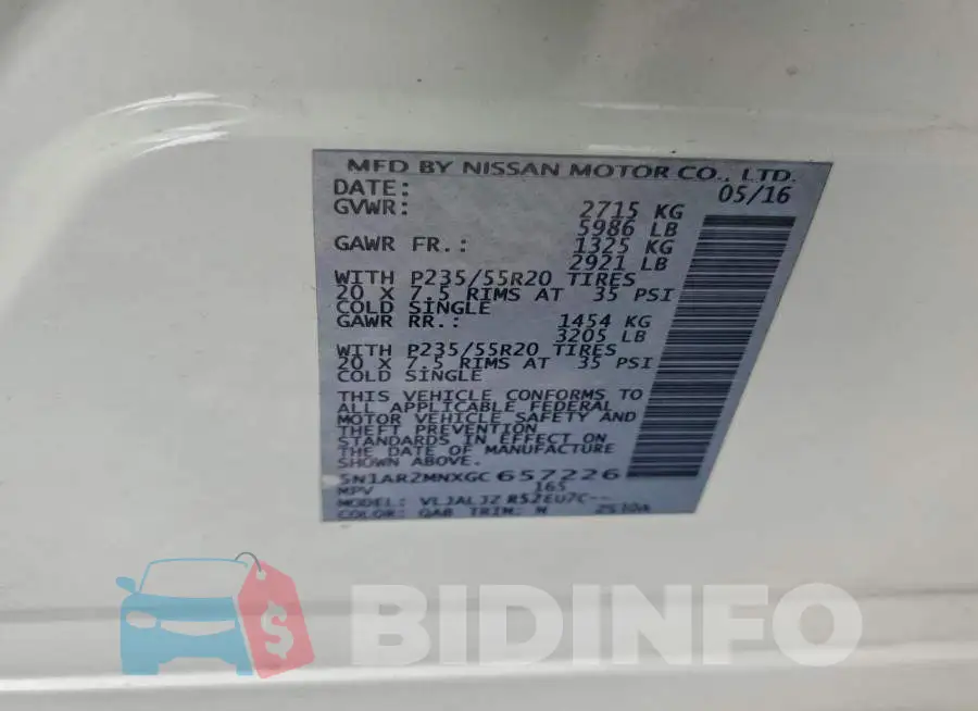 5N1AR2MNXGC657226 Photo# 12