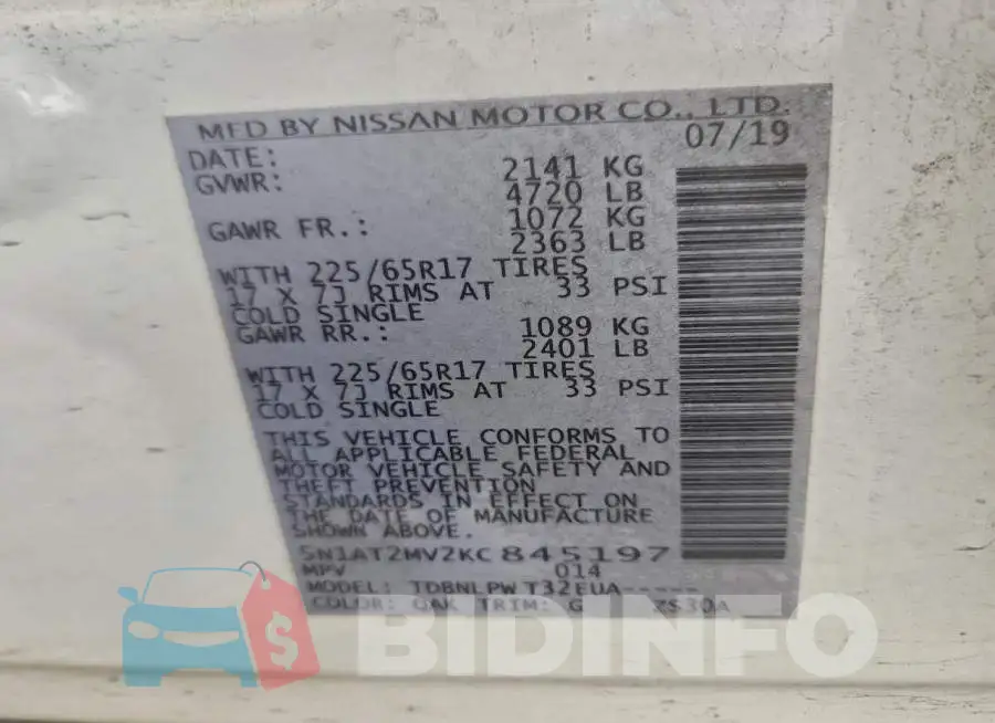 5N1AT2MV2KC845197 Photo# 14