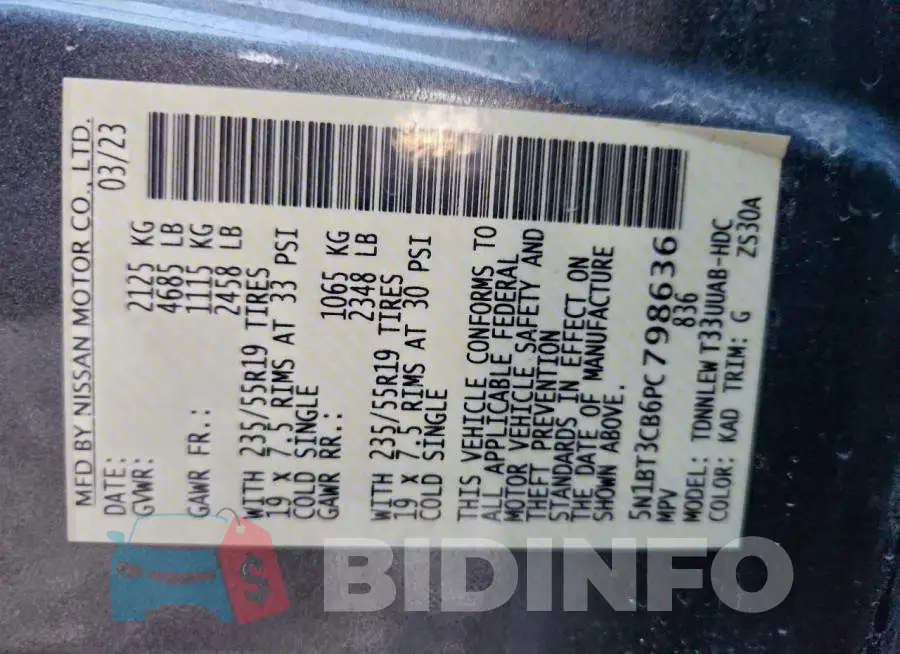 5N1BT3CB6PC798636 Photo# 13