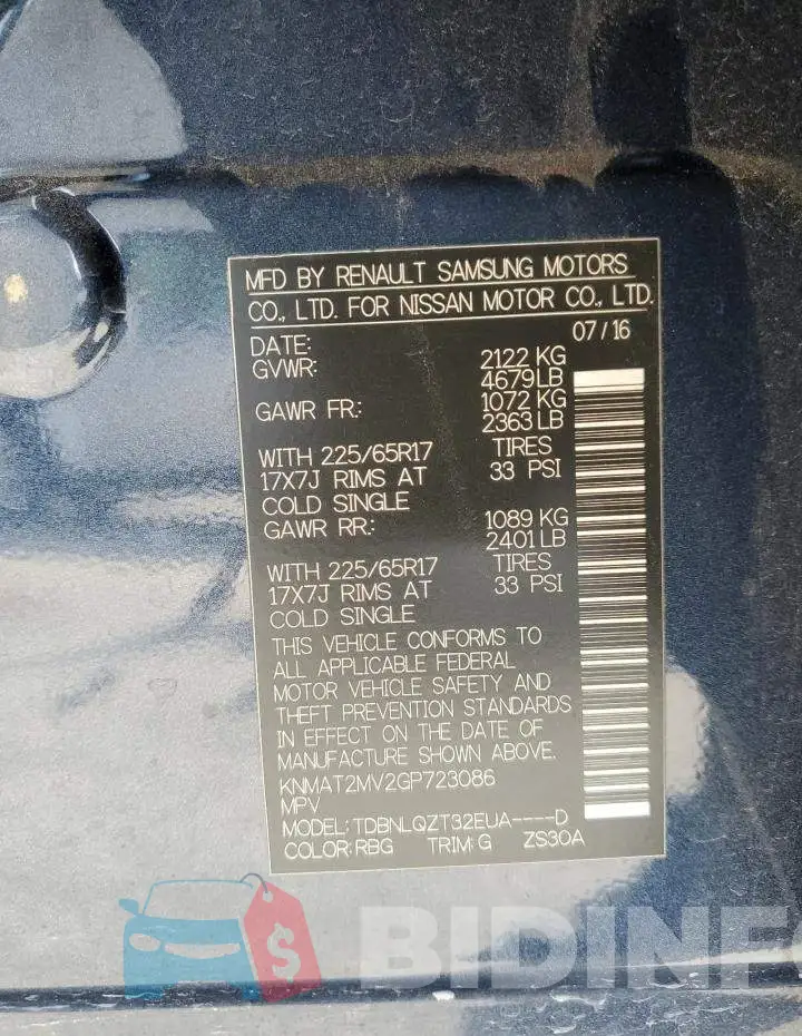 KNMAT2MV2GP723086 Photo# 14
