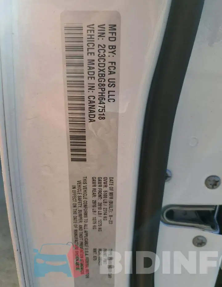2C3CDXBG8PH647518 Photo# 12