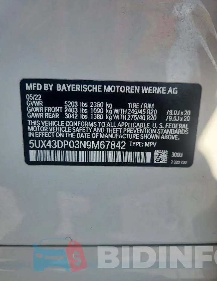 5UX43DP03N9M67842 Photo# 13