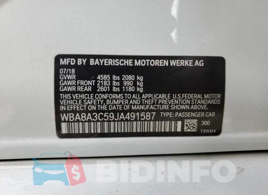 WBA8A3C59JA491587 Photo# 12
