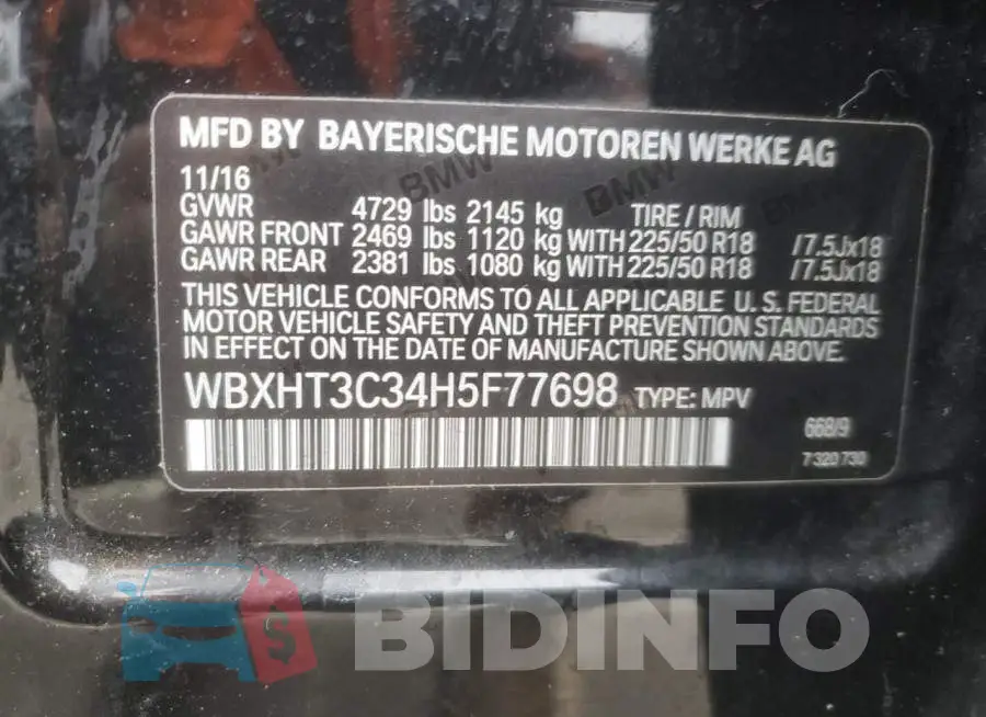 WBXHT3C34H5F77698 Photo# 13