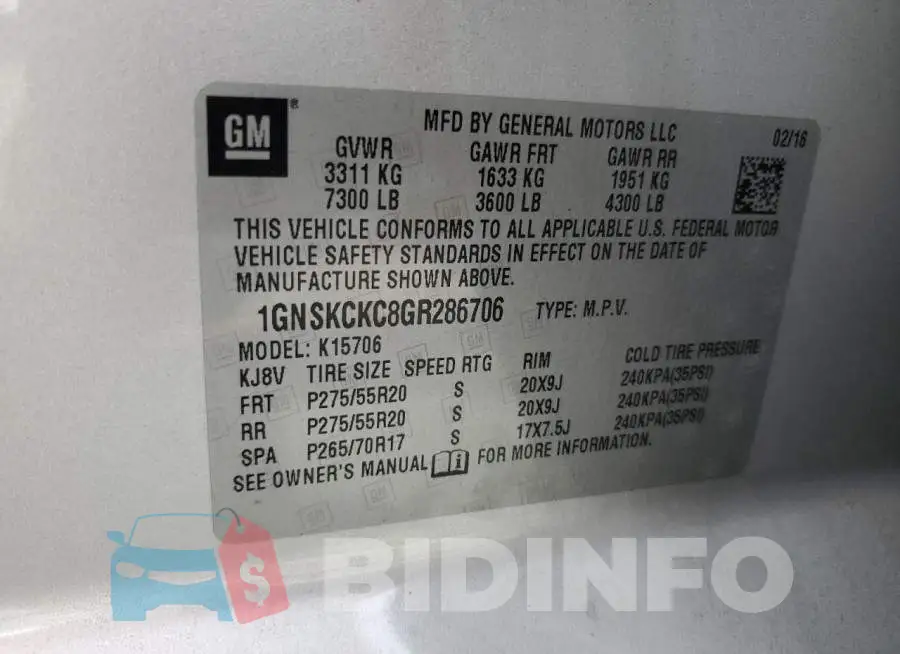 1GNSKCKC8GR286706 Photo# 14