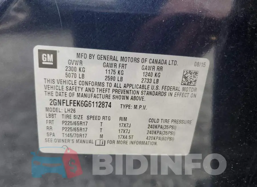 2GNFLFEK6G6112874 Photo# 13