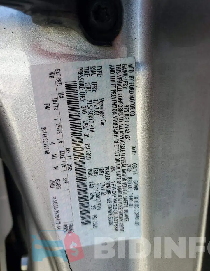 1FADP3K23GL307688 Photo# 13