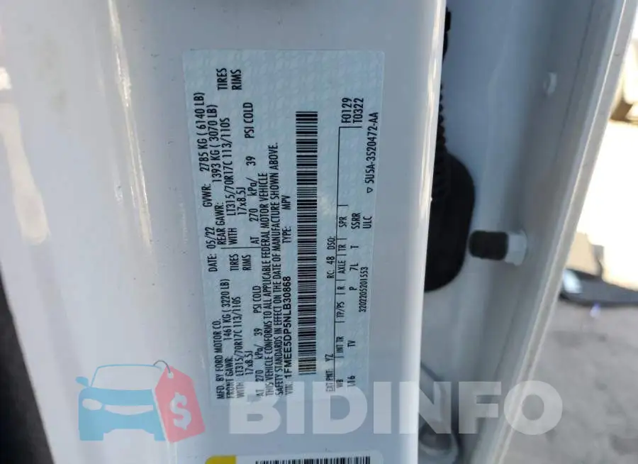 1FMEE5DP5NLB30868 Photo# 13